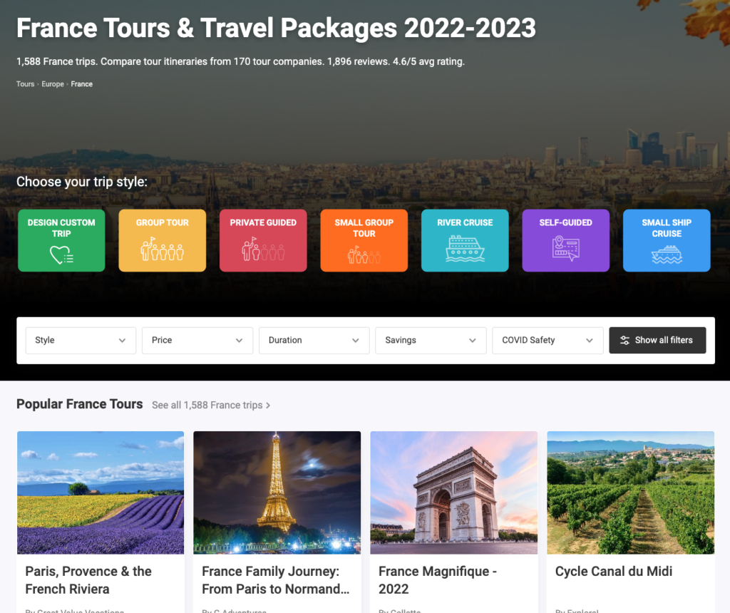 France tours category page, Travelstride