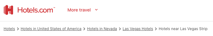 Hotels.com use of breadcrumbs
